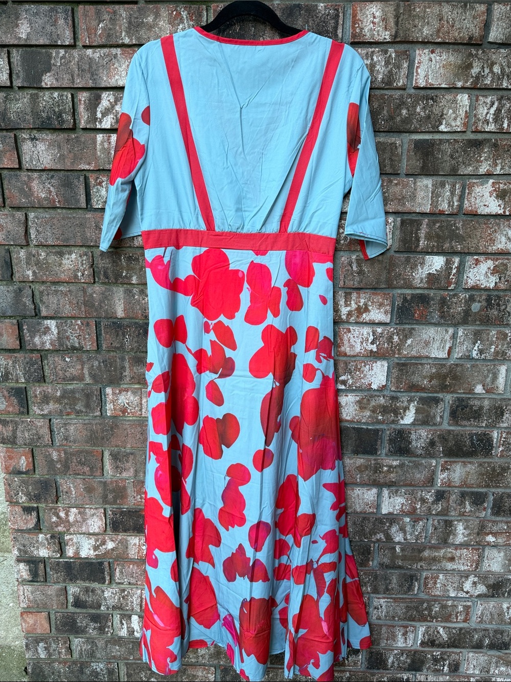 Blue Dress with Bold Red Floral Print - Picture 6 of 7